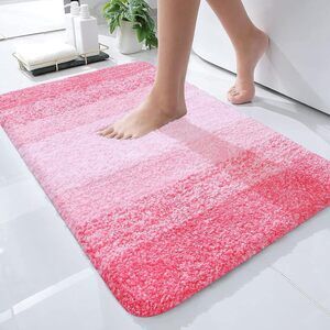 OLANLY Bathroom Rug Mat 24x16 Soft Absorbent Bath Non-Slip Plush Shaggy Pink